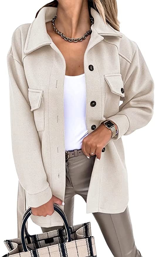FARYSAYS Womens Single Breasted Shacket Jacket Mid Length Trench Pea Coat Outwear | Amazon (US)
