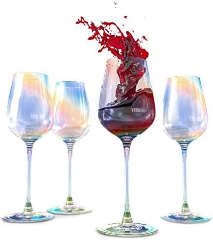 Iridescent Luster Large Radiance Wine Glasses - The Wine Savant Set of 4 Radiance White Pearl Mot... | Amazon (US)