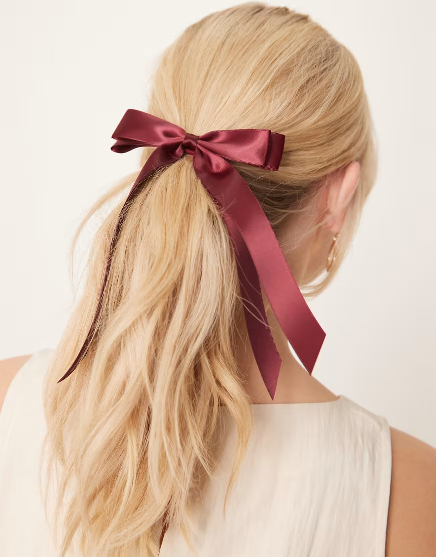ASOS DESIGN hairband with bow detail in burgundy-Red | ASOS (Global)