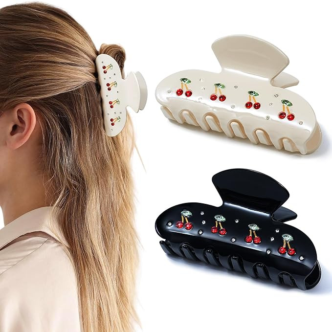 Mesovor 2 Pack Cherry Hair Claw Clips for Women, 3.35" Nonslip Acrylic Cute Claw Clips with Rhine... | Amazon (US)