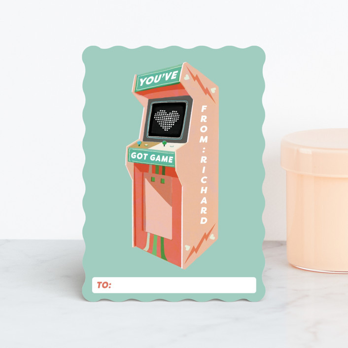 "Vintage Arcade Game" - Customizable Classroom Valentine's Cards in Black by Becky Nimoy. | Minted