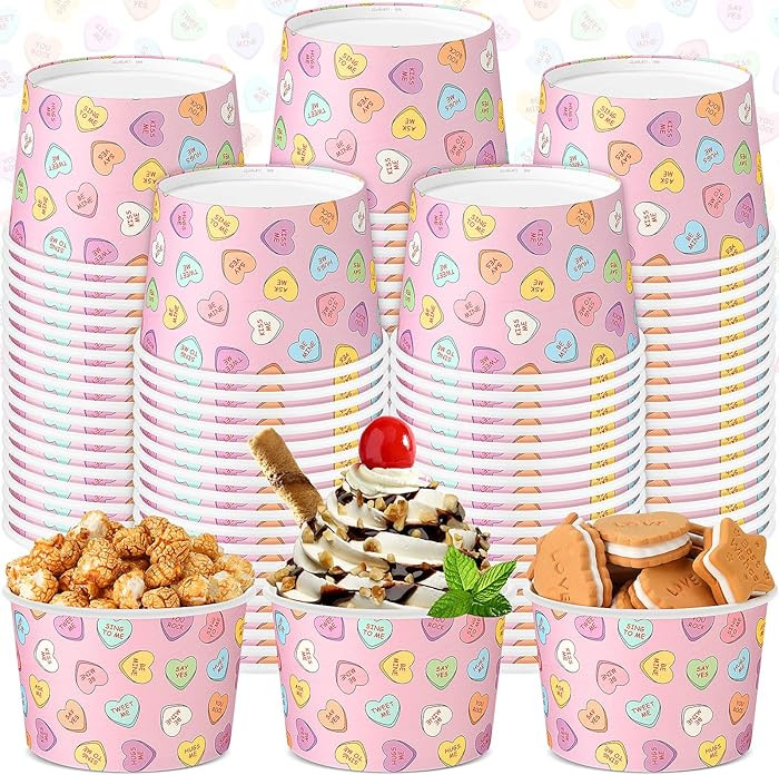 Hsei 60 Pcs 16oz Valentine's Day Conversation Heart Disposable Soup Bowls Ice Cream Cups Snack Pa... | Amazon (US)