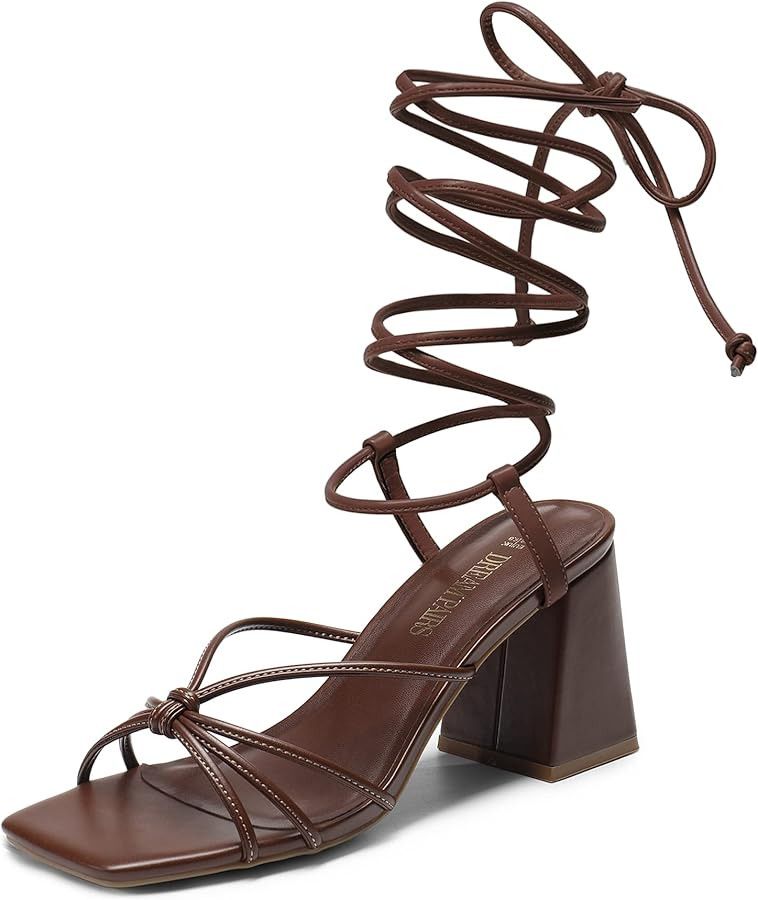 DREAM PAIRS Women's Lace Up Heels Strappy Block High Heel Square Open Toe Chunky Sandals for Part... | Amazon (US)