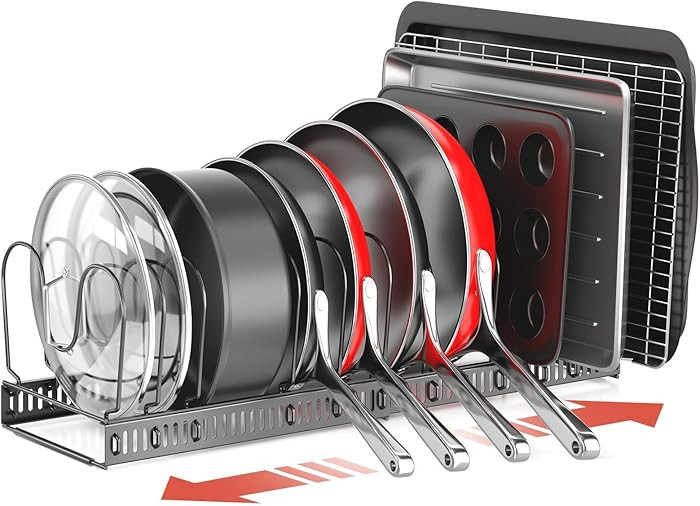 ORDORA Pots and Pans Organizer under Cabinet, Expandable 11.8"-22.8" Pot Lid Holder with 12 Adjus... | Amazon (US)