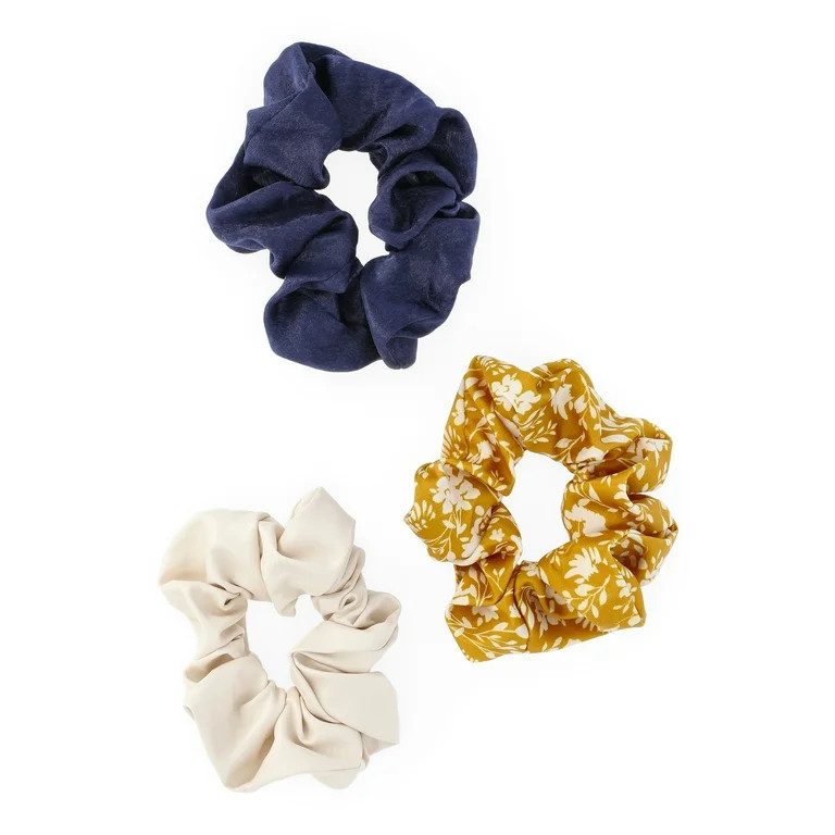 Time and Tru Women's Medium Scrunchy Hair Tie, 3-Pack, Navy | Walmart (US)