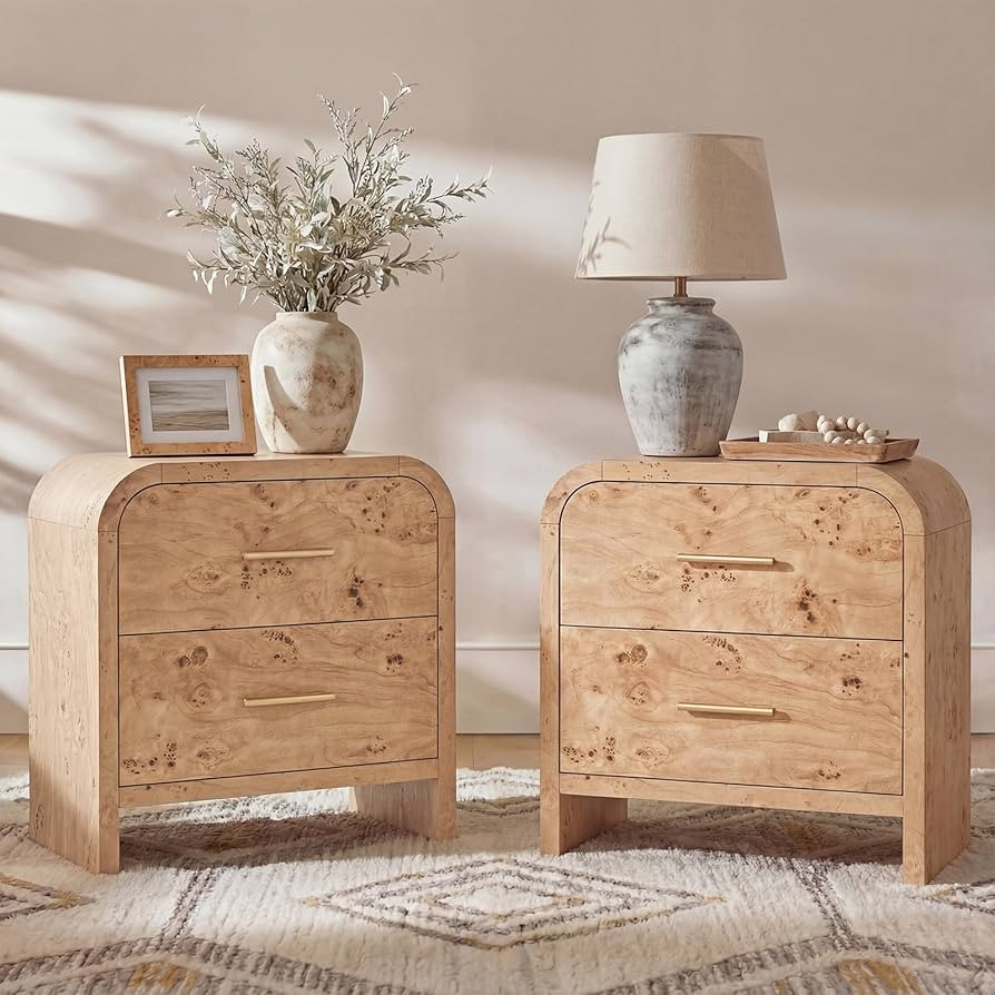 Night Stand Set of 2 [Unique Curved Profile] [FSC-Certified Wooden Board] 2-Drawer Nightstand 24"... | Amazon (US)