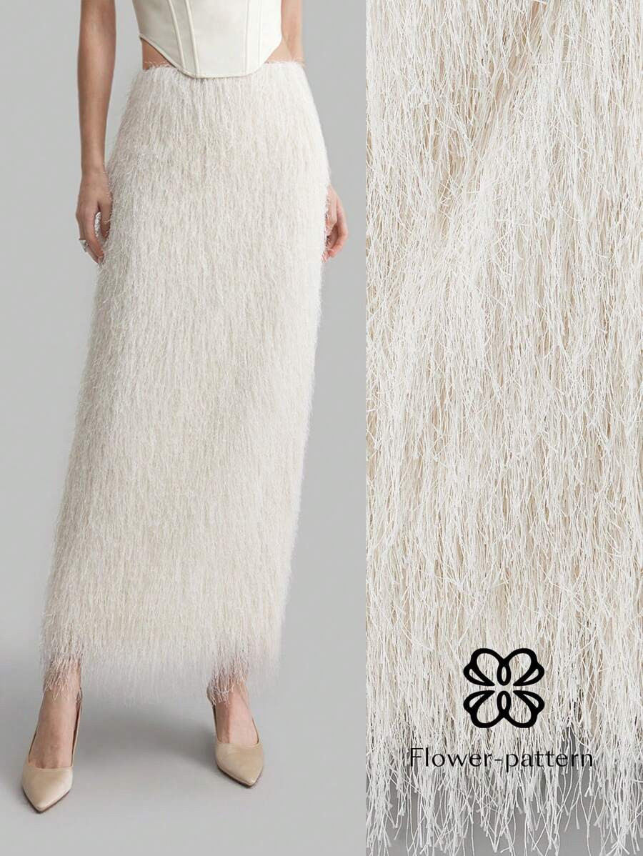 Ontre Women's White Four-Season High-End Design Feather Tassel Skirt, Elegant Party Skirt For New... | SHEIN