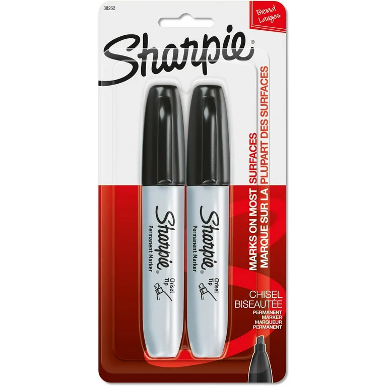 Sharpie Permanent Markers, Chisel Tip, Black, 2 Count | Walmart (US)