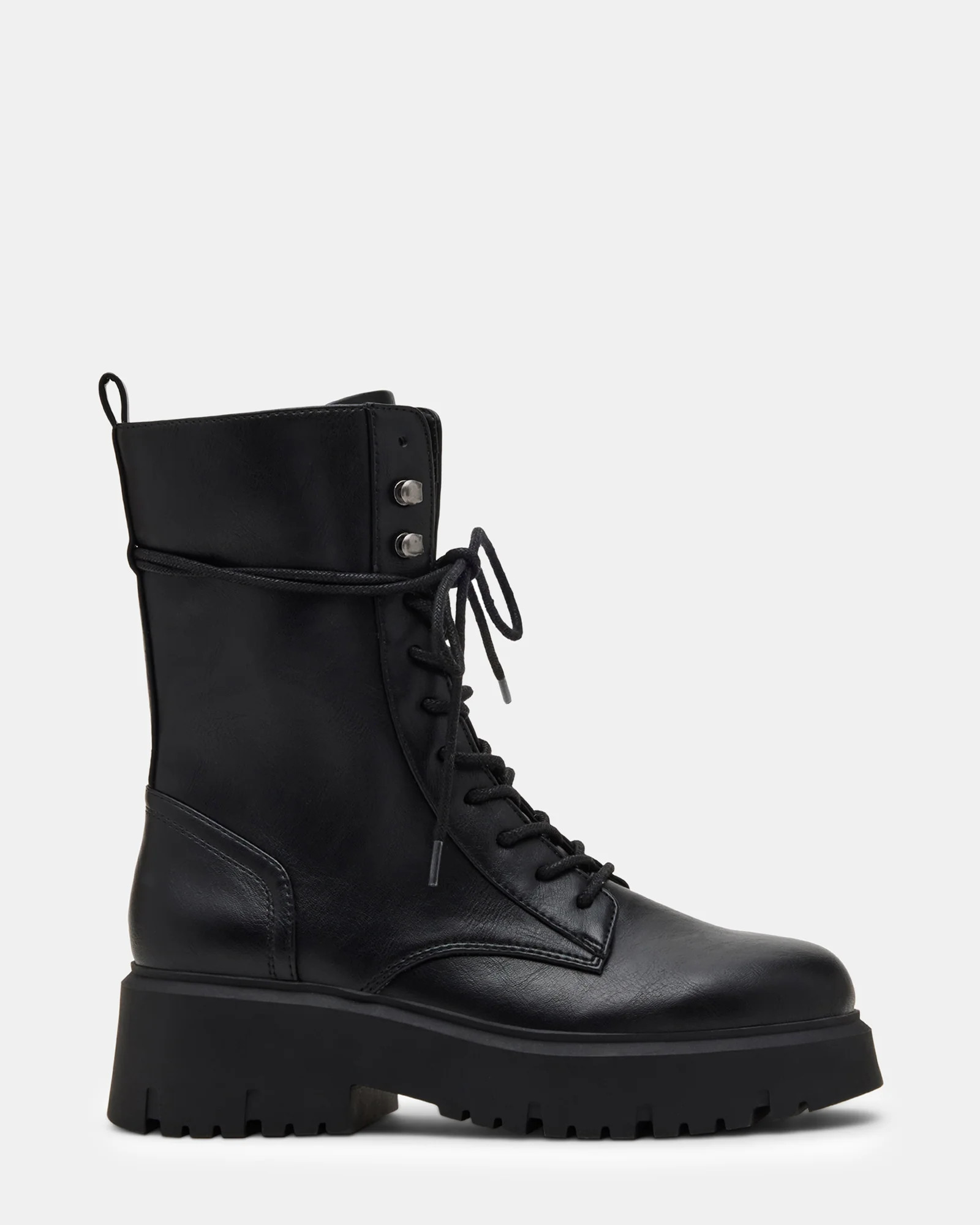MAISEY Black Platform Lace Up Combat Boots | Women's Designer Boots | Steve Madden (Canada)