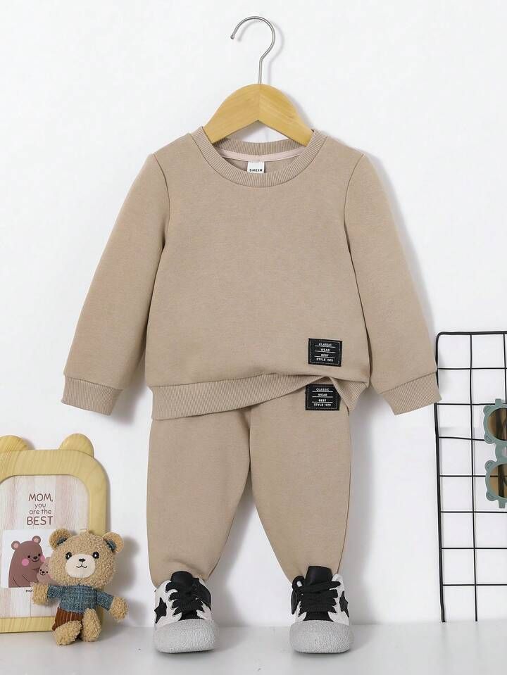 SHEIN Baby Boy Letter Patched Sweatshirt & Sweatpants | SHEIN