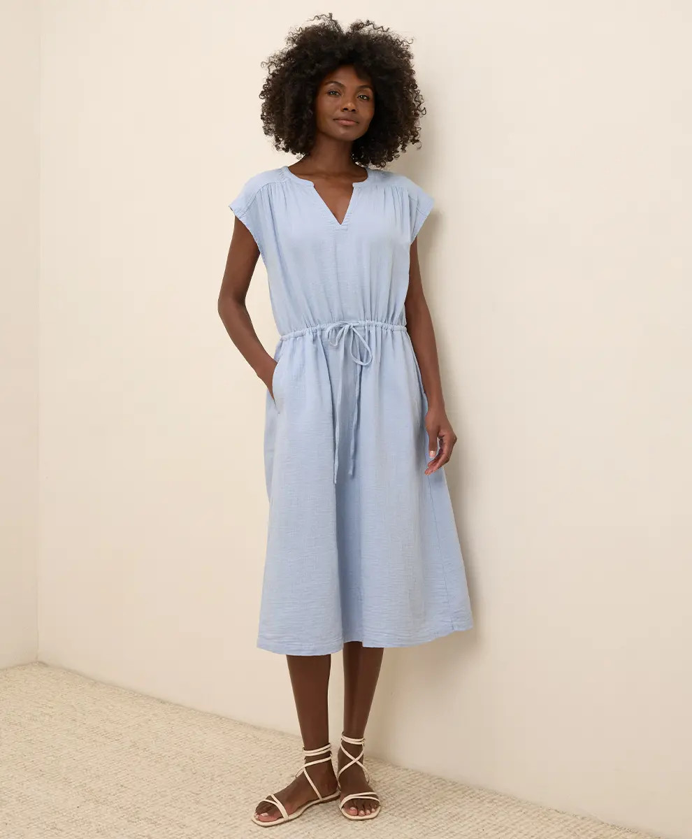 Organic Cotton Coastal Double Gauze Tie Waist Midi Dress (Women) | Nordstrom | Nordstrom