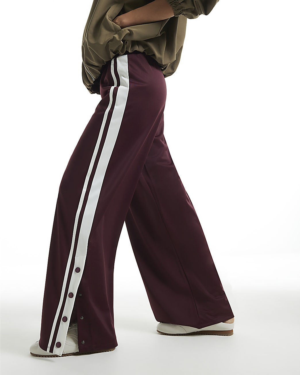 Burgundy Wide Leg Stripe Trousers | River Island UK & IE