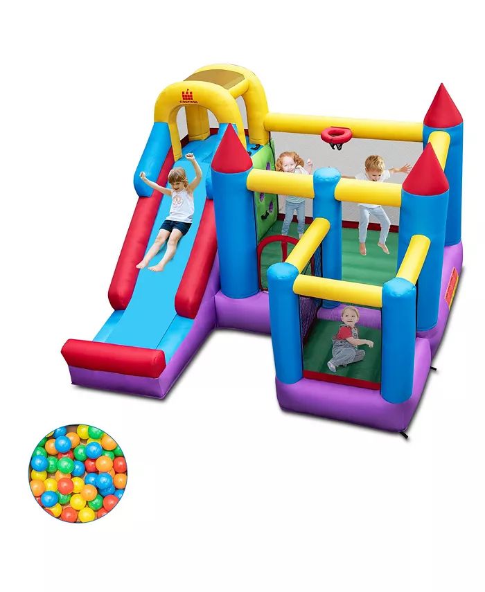 5-In-1 Inflatable Bounce Castle with Basketball Rim & Climbing Wall Blower Excluded | Macy's