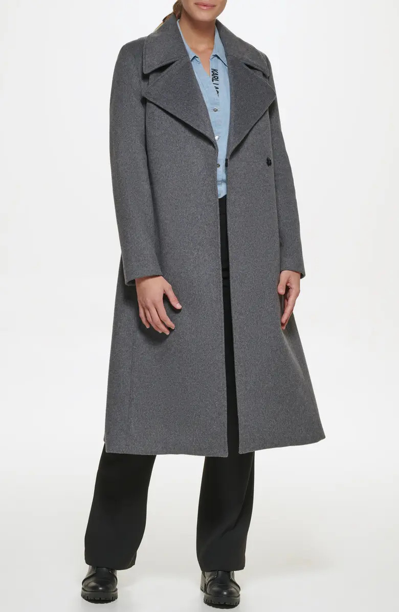 Karl Lagerfeld Paris Long Wool Blend Wrap Coat | Nordstrom | Nordstrom