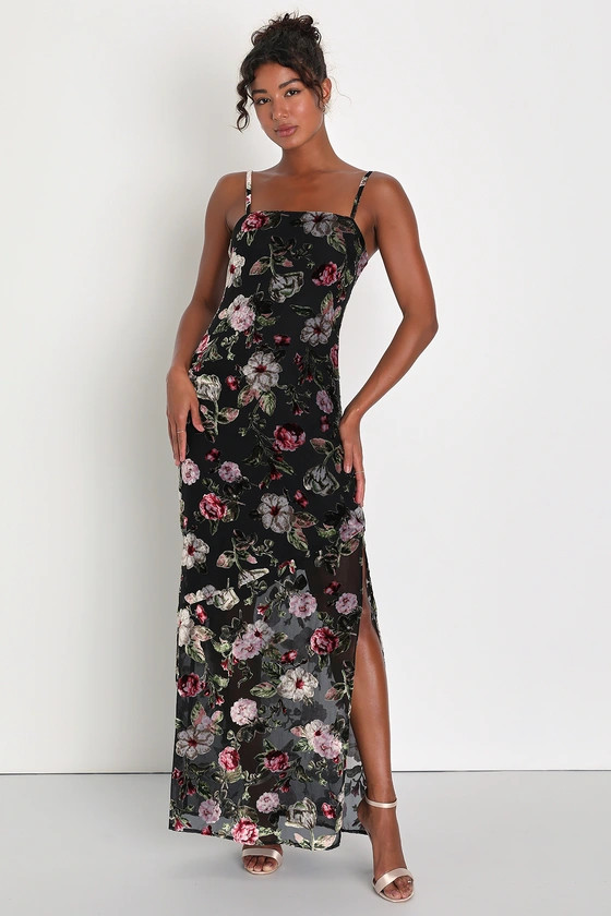 Unreal Beauty Black Burnout Velvet Floral Sleeveless Maxi Dress | Lulus (US)