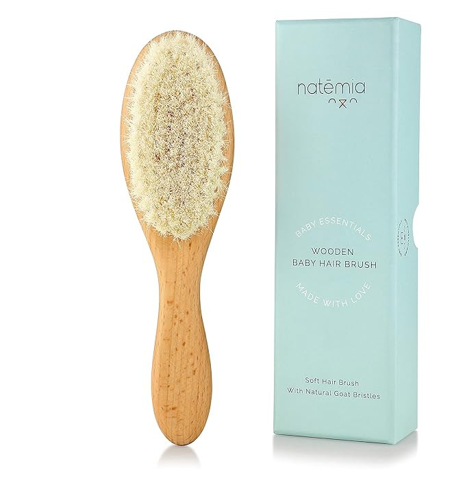 Natemia Quality Wooden Baby Hair Brush for Newborns & Toddlers | Natural Soft Goat Bristles | Ide... | Amazon (US)
