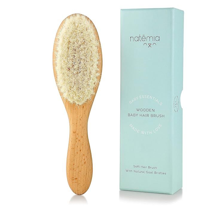 Natemia Quality Wooden Baby Hair Brush for Newborns & Toddlers | Natural Soft Goat Bristles | Ide... | Amazon (US)