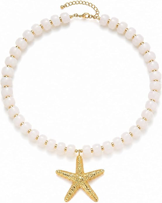Chunky Beaded Starfish Shell Necklace for Women Colorful Boho Summer Chain Choker Beach Necklace ... | Amazon (US)