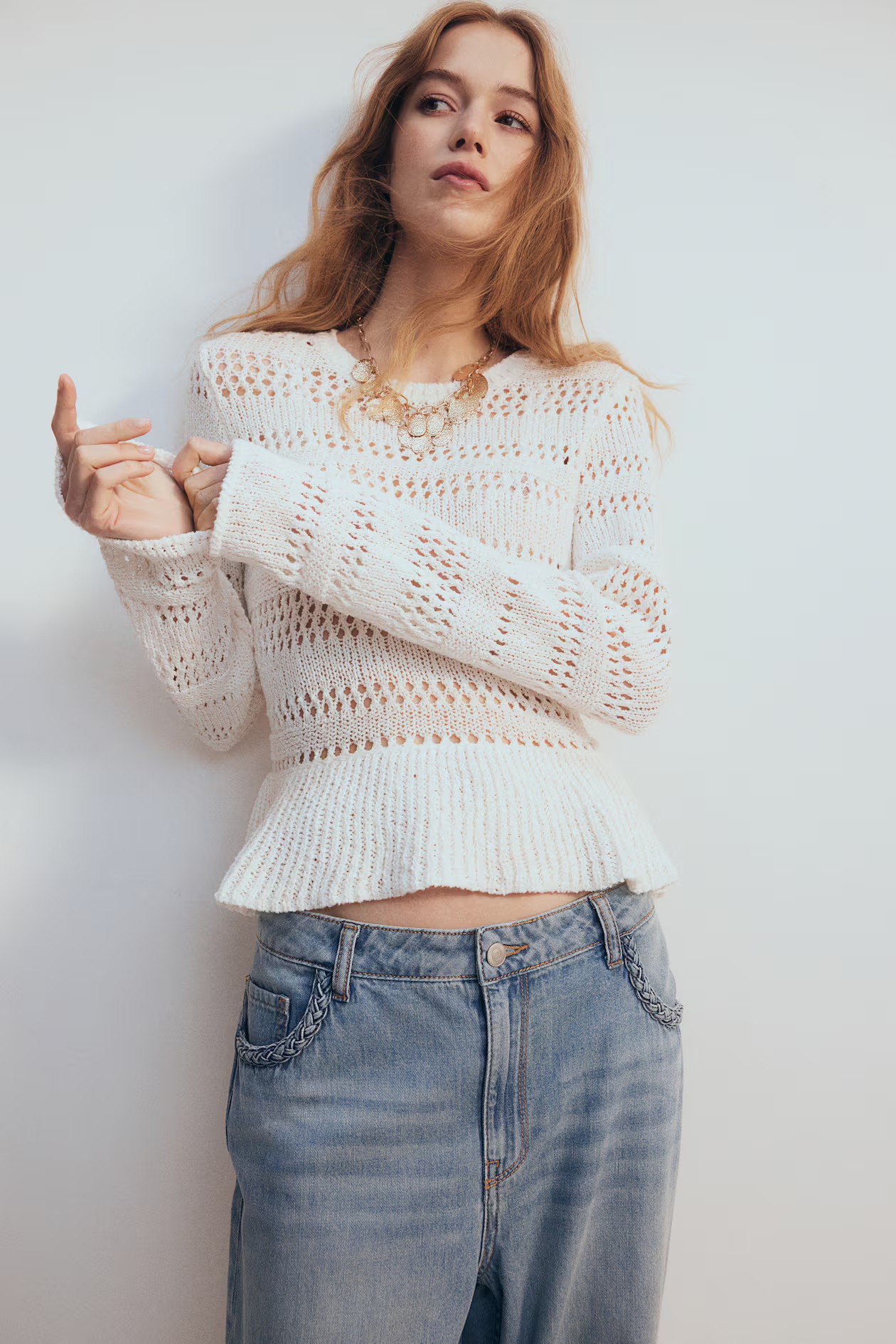 Pointelle-Knit Peplum Sweater | H&M (US + CA)