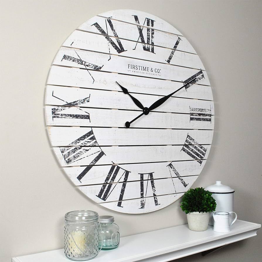 FirsTime and Co. Farmhouse Shiplap Wall Clock, American Crafted, White, Wood, 29 x 2 x 29 in Whit... | Amazon (US)