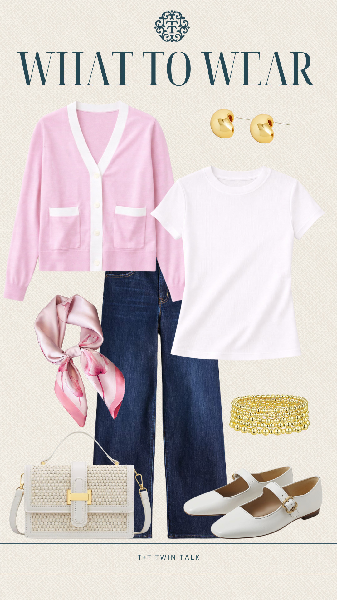 T+T, what to wear! This pink cardigan from Benaar LA paired with a classic denim from J. Crew is a perfect springtime look! We paired it with gold jewelry and a scarf from amazon to add a little extra color! This is perfect for a brunch or shopping day! 

 #LTKootd #LTKstorytime #LTKSeasonal
