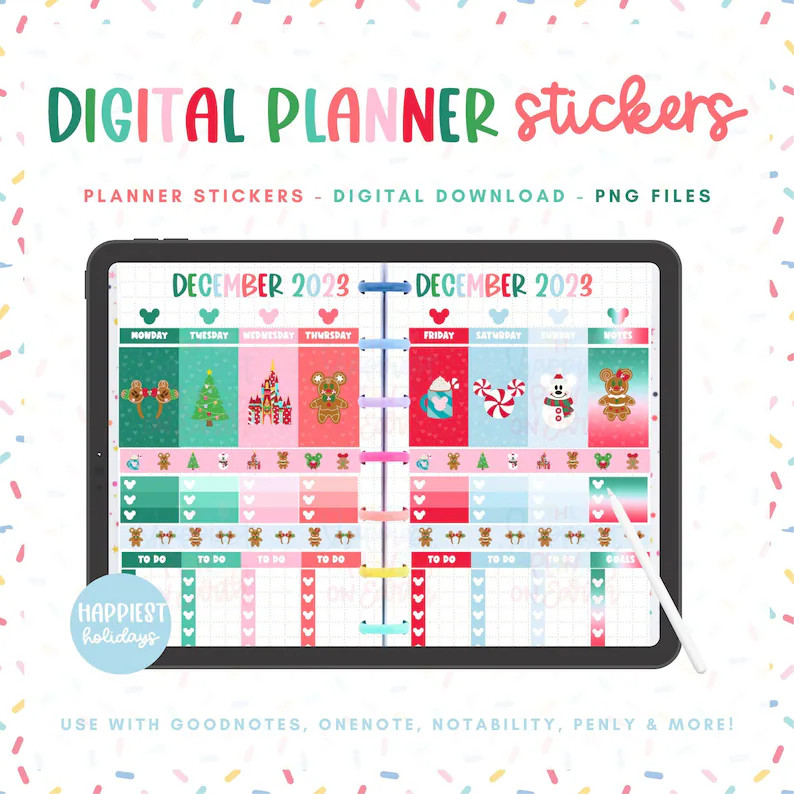 Disneyworld Holidays Planner Stickers Digital Bundle Happiest Holidays – Christmas Stickers Dig... | Etsy (US)