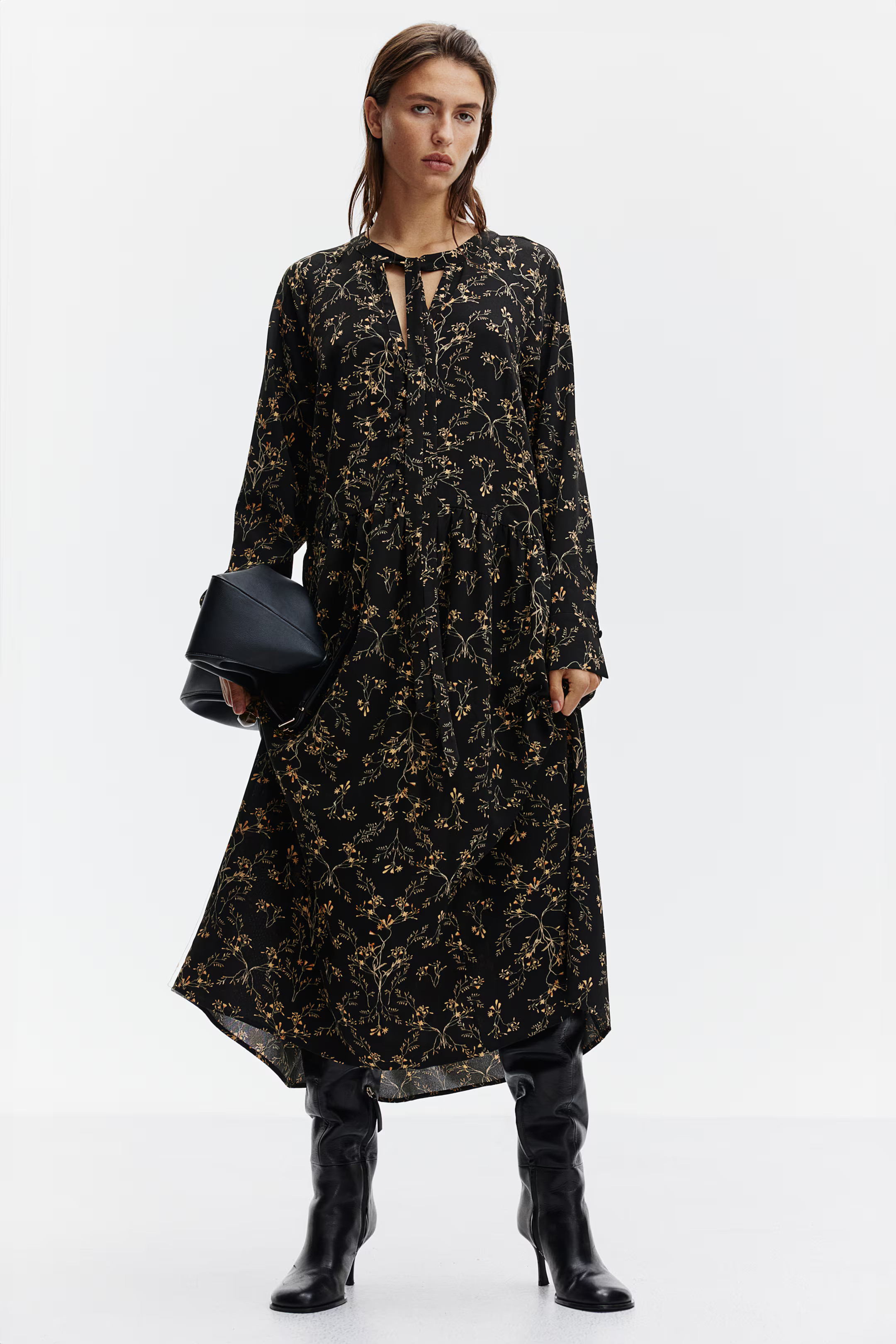 Tie-neck dress - Black/Patterned - Ladies | H&M GB | H&M (UK, MY, IN, SG, PH, TW, HK)