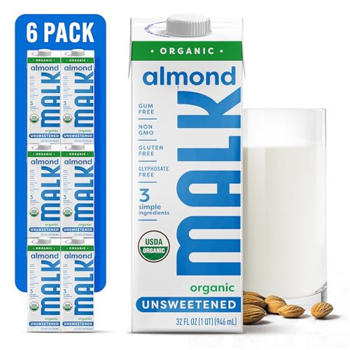 MALK Almond Milk Unsweetened (32oz, Pack of 6) - Shelf Stable Organic Almond Milk, Non GMO, Whole 30, Dairy Free, Vegan, Plant Based, No Gums or Fillers - Malk for Smoothies, Cereal, Coffee, Creamer | Amazon (US)