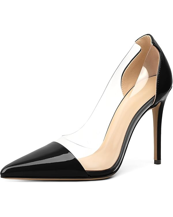 Eldof Womens High Heel Clear Pumps | 10cm Pointed Cap Toe Transparent PVC Stilettos | Wedding Dre... | Amazon (US)