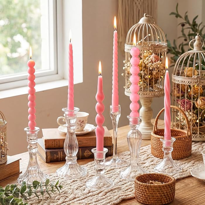 Conelist 10 Inch Pink Twisted Taper Candles Set of 6, Tall Unscented Smokeless Twisted Candlestic... | Amazon (US)