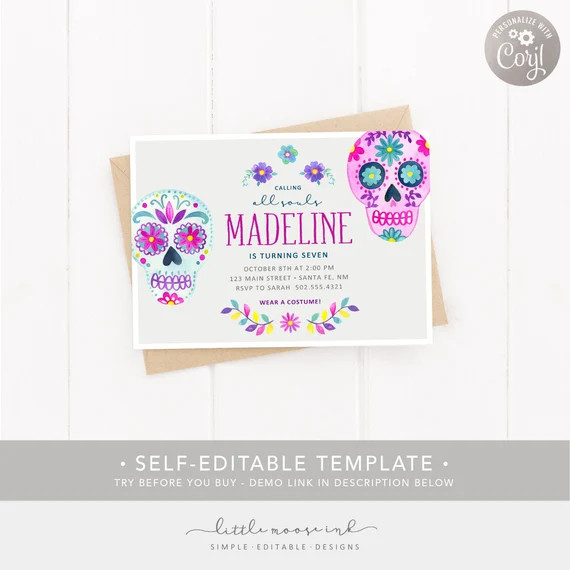 Day of the Dead Birthday Invitation  Sugar Skull Invite. Dia | Etsy | Etsy (US)