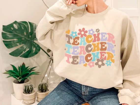 Retro Teacher Sweatshirt, Trendy Sweatshirt, Retro Teacher Sweatshirt, Teacher Sweatshirt, Cute T... | Etsy (US)