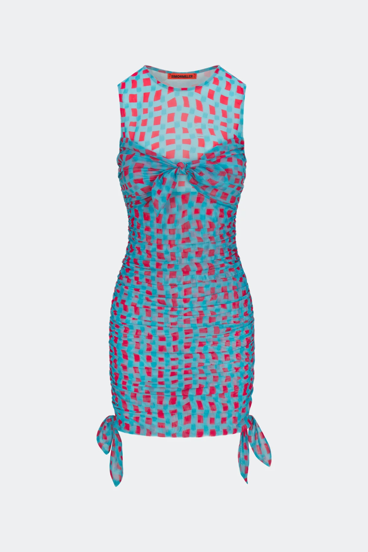 Sonora
           Mesh Mini Dress in Panama Blue/Cherry Red Wavy Gingham | Simon Miller