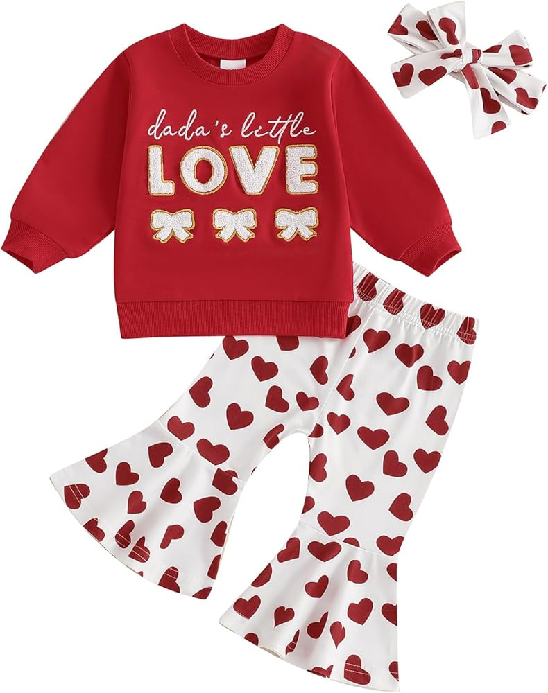 Adobabirl Toddler Baby Girl Christmas Outfit Santa Embroidery Crewneck Sweatshirt and Flare Pants... | Amazon (US)