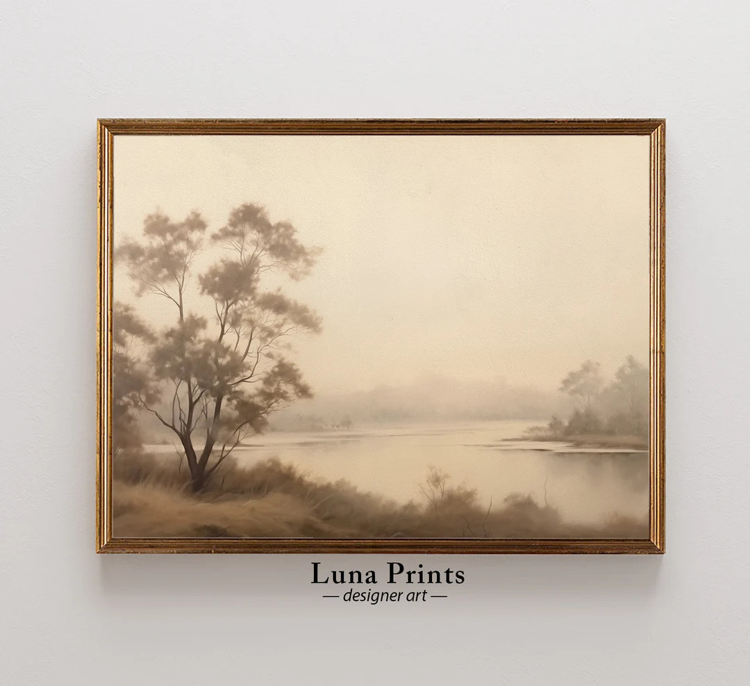 Muted Lake Landscape, PRINTABLE ART, Lake Art in Neutral Tones - Etsy | Etsy (US)