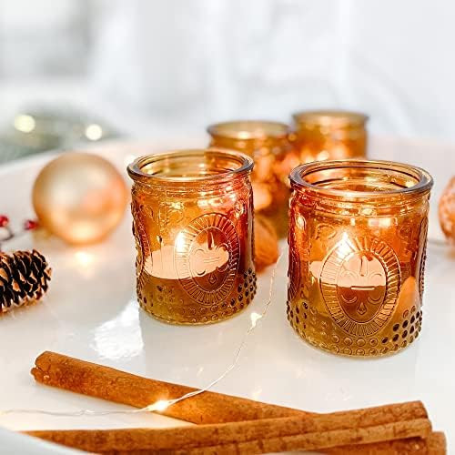 Kate Aspen Vintage Amber Glass Tea Light Holder (Set of 4), Home Décor, Table Decoration, Gift | Amazon (US)