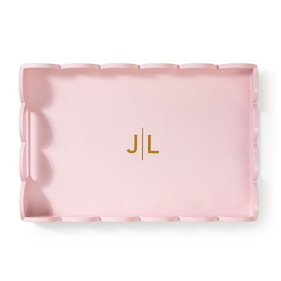 Scalloped Lacquer Tray, Large, Quartz Pink | Mark and Graham