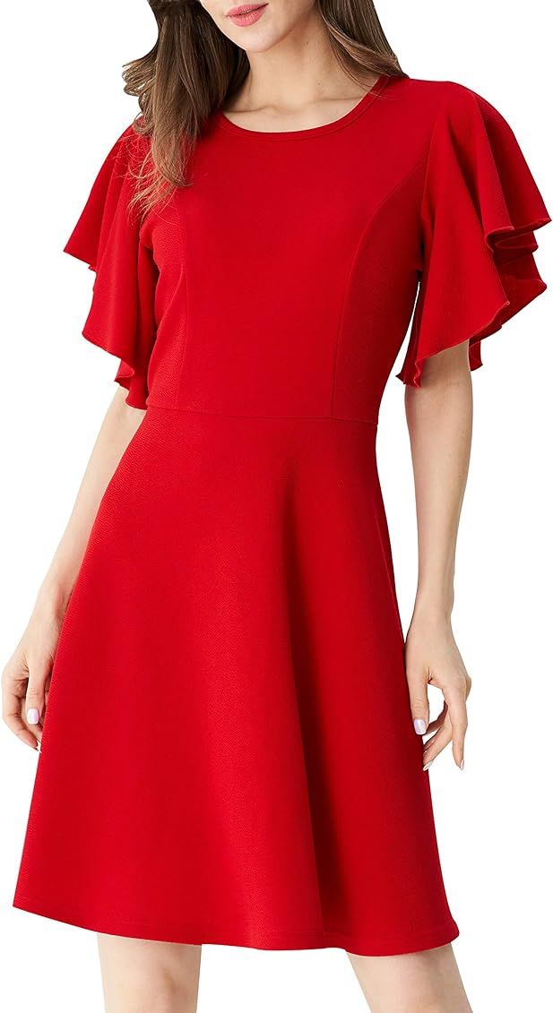 Aphratti Women's Flutter Sleeve Cute Fit and Flare Skater Cocktail Party Dress | Amazon (US)