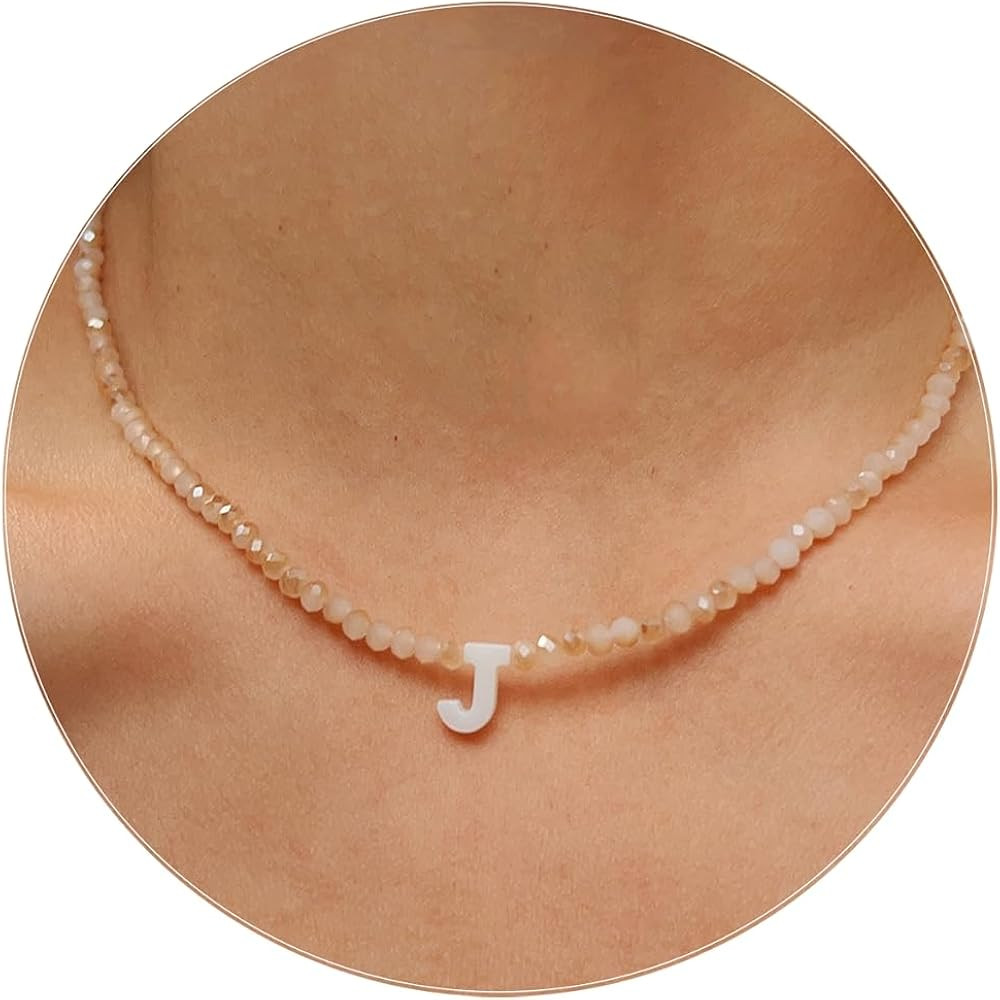 Beaded Initial Choker Necklace for Women Boho Shell Initial Letter Necklace Summer Beach Layering... | Amazon (US)