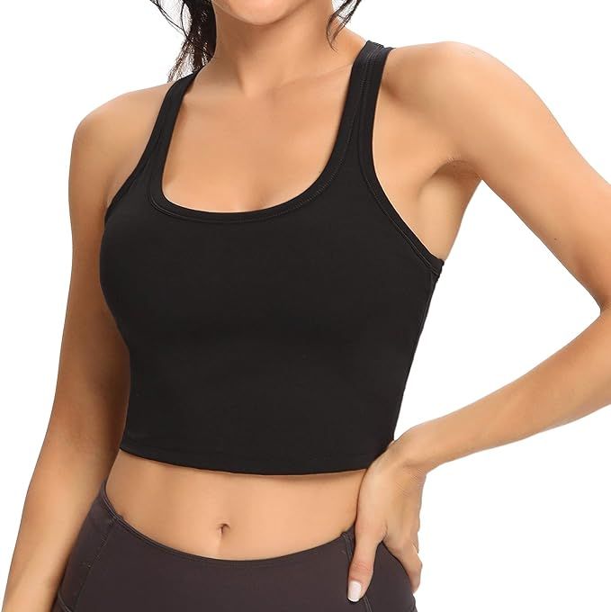 Lemedy Women Racerback Sports Bra Removable Padded Workout Yoga Crop Tank Top | Amazon (US)