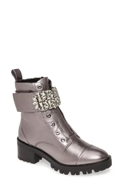 Karl Lagerfeld Paris Pippa Crystal Embellished Platform Boot in Silver Leather at Nordstrom, Size 5 | Nordstrom