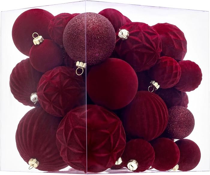 Velvet Christmas Ball Ornaments Burgundy Xmas Tree Decorations 36pcs Shatterproof Christmas Ornam... | Amazon (US)