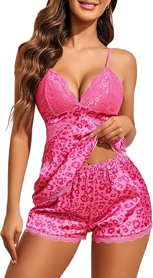 Avidlove Women Sleepwear Satin Pajamas Set Lace Camisole Shorts Nightwear | Amazon (US)