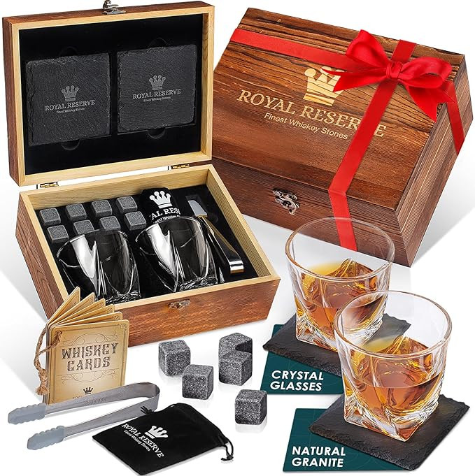 Royal Reserve Whiskey Glasses Set of 2 with Chilling Stones & Coasters – Whiskey Gift for Men D... | Amazon (US)