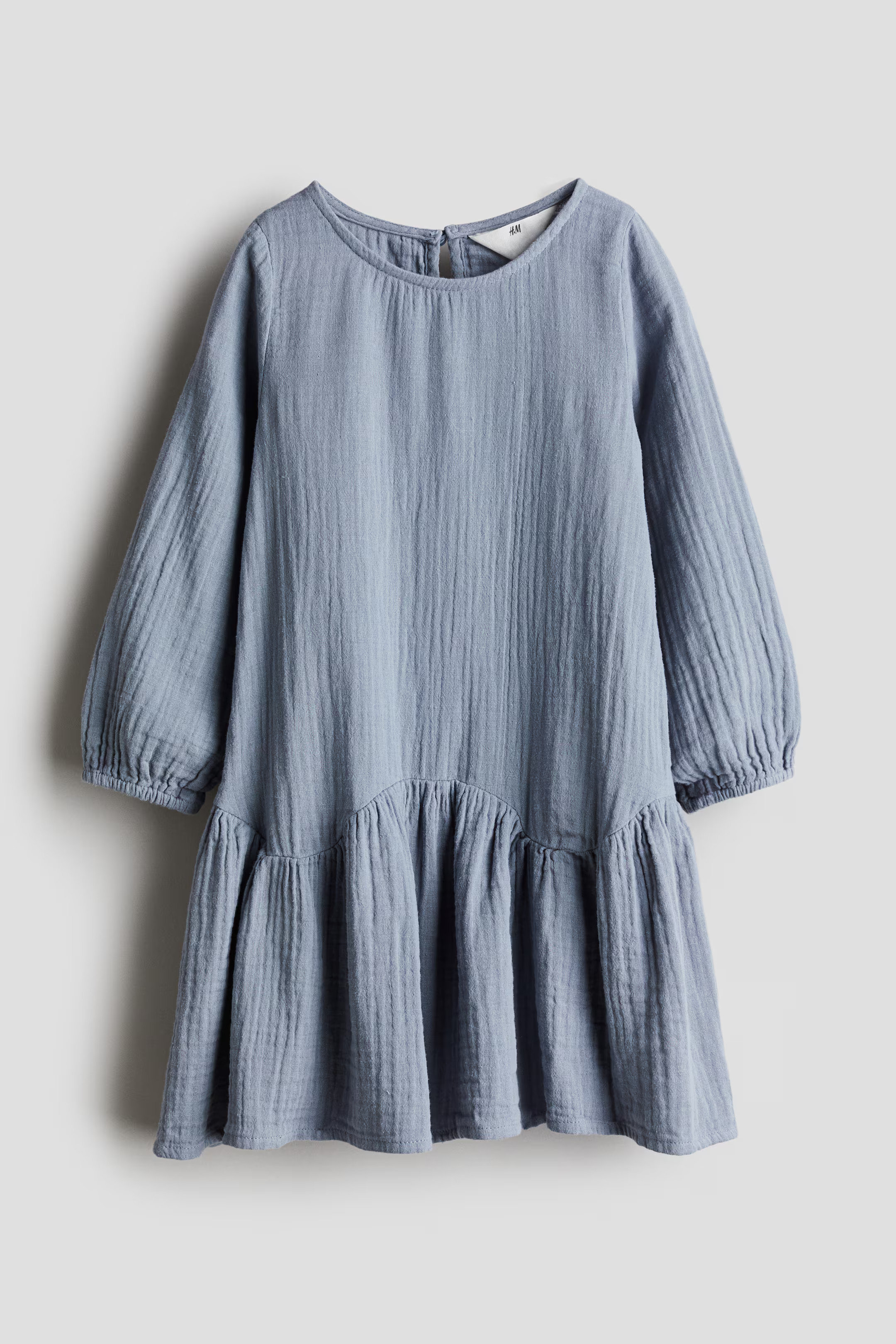 Woven Cotton Dress - Round Neck - Long sleeve - Pigeon blue - Kids | H&M US | H&M (US + CA)