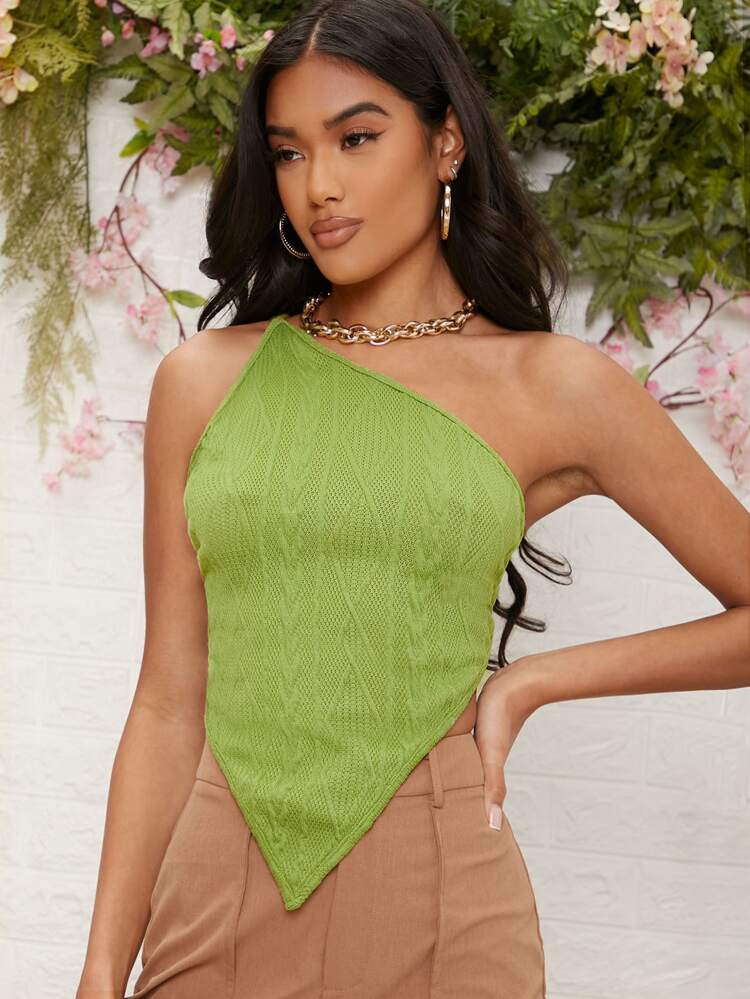 SHEIN BAE Hanky Hem Tie Backless One Shoulder Top | SHEIN