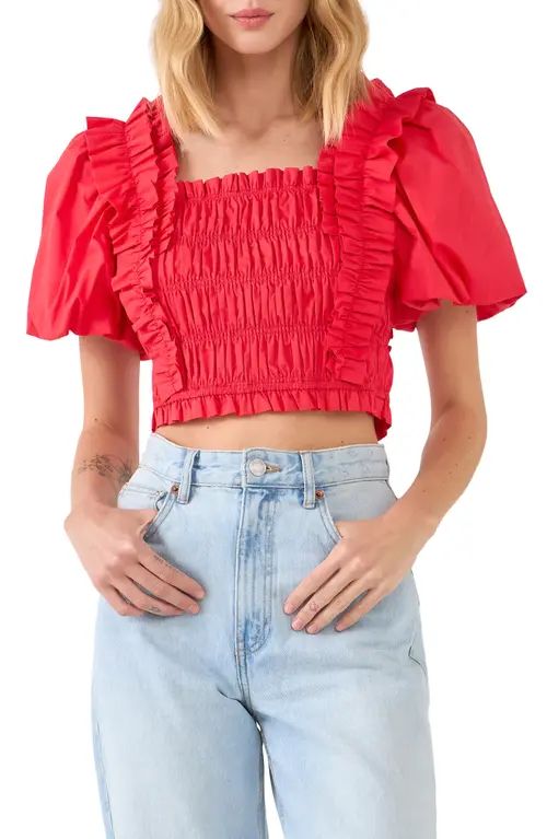 Endless Rose Smocked Puff Sleeve Crop Top in Red at Nordstrom, Size Small | Nordstrom