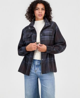 Bar Iii Women's Utility Plaid Peplum Jacket, Macy's Exclusive - Dark Plaid | Macy's