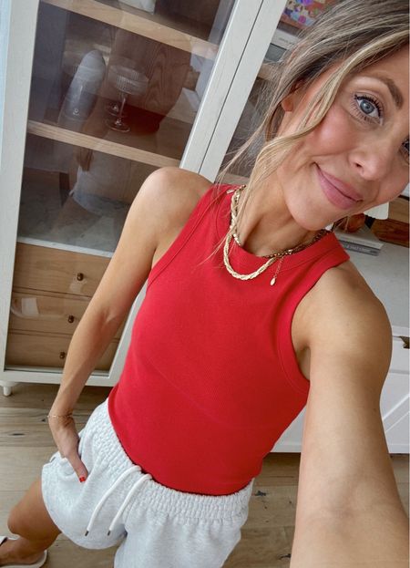 Sized up in the red tank and small shorts! 
4th of July casual outfit 




#LTKStyleTip #LTKFindsUnder100 #LTKFindsUnder50