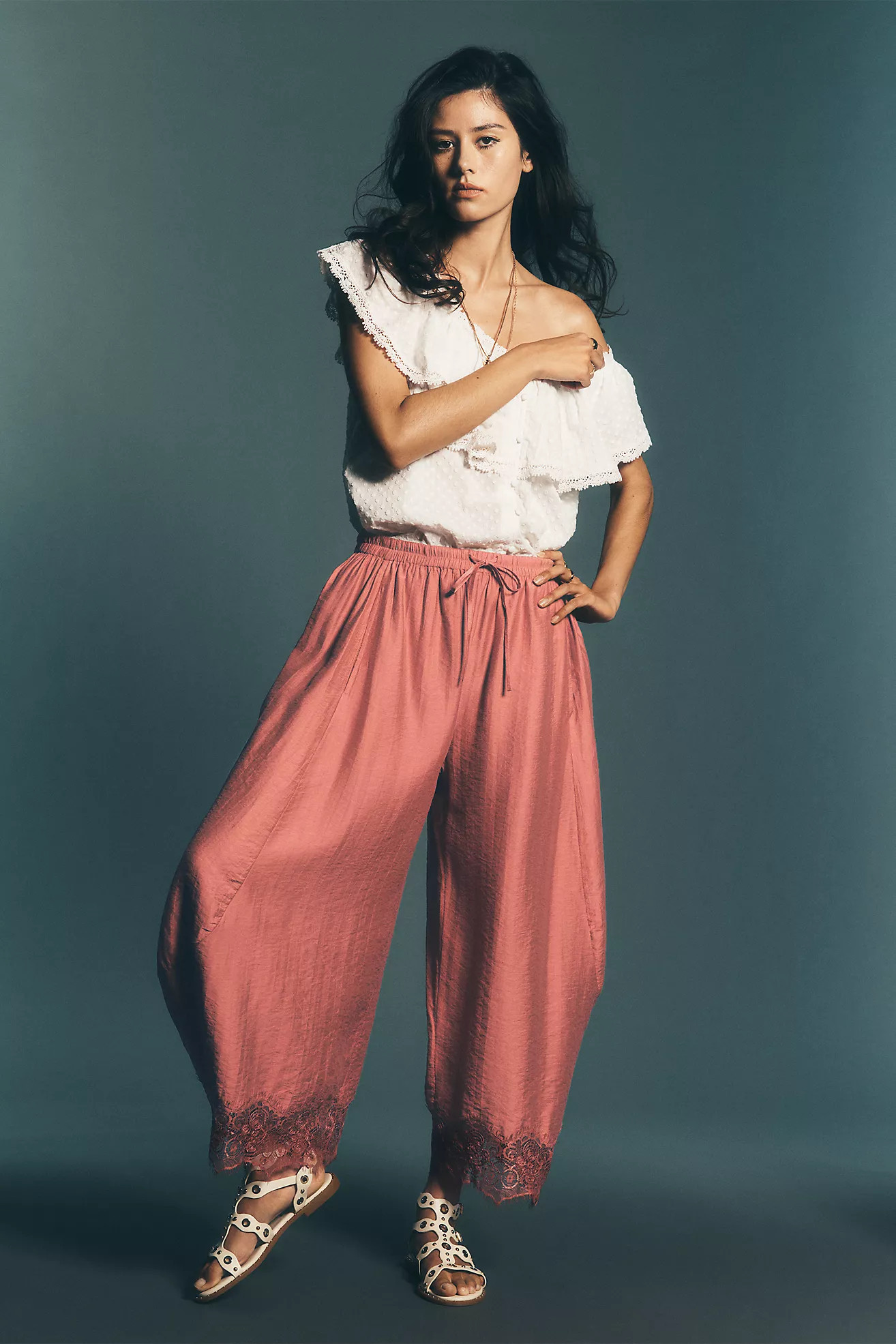 By Anthropologie Cropped Lace-Hem Pants | Anthropologie (US)